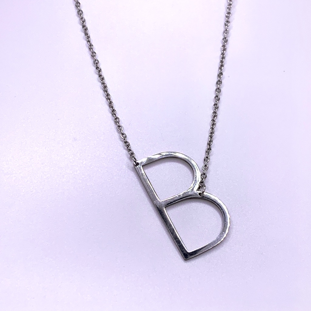 Statement Initial “B” Silver Necklace